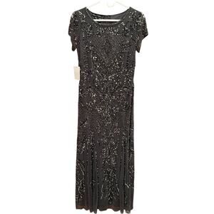 Pisarro Nights Beaded Mesh Midi Cocktail Dress Size 6
